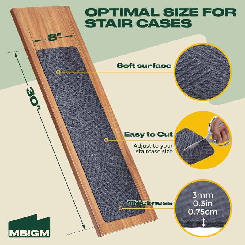 MBIGM 8 X 30inches, 15 in Pack, Non-Slip Carpet Stair Treads Non-Skid Safety Rug Slip Resistant Indoor Runner for Kids Elders and Pets with Reusable Adhesive, Dark Gray Weave - Image 2